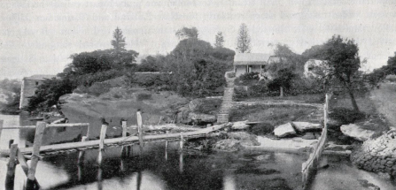 , 'Thrupps Cottage' was built on the Neutral Bay waterfront around 1826 and survived until the 1890s when this photograph may have been taken. It was named after Thrupp's Estate – the name given to most of Neutral Bay after John Piper purchased the land as a wedding present for his son-in-law Alfred Thrupp. Alfred never resided there. Stanton Library