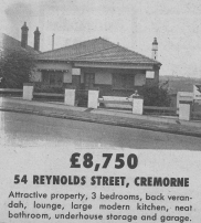 , Whereas real estate advertising forms a large part of the content of local newspapers today, they were not prominent during the last century. This advertisement for a house in Cremorne was one of five properties offered by Richardson and Wrench in the <i> Great Northern </i> of 13 October 1965. The price represented 437 weeks wages for a male shop assistant and over 500 for a female. Today a house of this type is the equivalent of well over 1,000 weeks pay on an average salary. Stanton Library