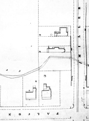 , This block plan c.1895 shows 'Roseleigh' as the house closest to the corner of Falcon and Miller Streets with the creek, now covered, running close by the rear boundary. Note the proximity of the outdoor toilet to the waterway. Stanton Library