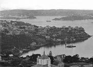 , A section of the panorama photographed by Charles Bayliss from Holtermann’s tower showing the Milsons Point waterfront at Lavender Bay, 1875. State Library of NSW