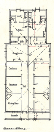 , Floor plan for the Colin Street semis by DE Walsh. Stanton Library.