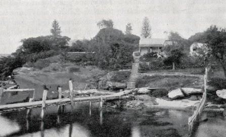 , 'Thrupps Cottage' was built on the Neutral Bay waterfront around 1826 and survived until the 1890s when this photograph may have been taken. It was named after Thrupp's Estate – the name given to most of Neutral Bay after John Piper purchased the land as a wedding present for his son-in-law Alfred Thrupp. Alfred never resided there. Stanton Library