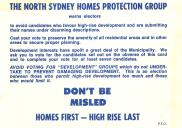 , This North Sydney Homes Protection Group election literature from the late 1960s or early 1970s outlines clearly the philosophy that had underpinned the group since it was formed in the 1950s. Stanton Library